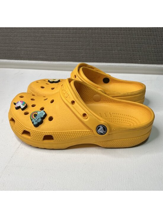 CROCS Shoes - Yellow Crocs Classic Clogs With Fun Jibbitz Charms Womens Size 7 Comfortable